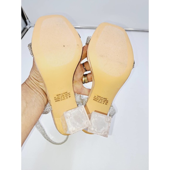 Dream Pair Rhinestone Clear Chunky Transparent Block High Heels Strappy Shoe 8.5 - Picture 4 of 8